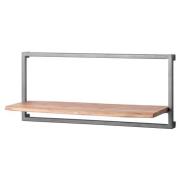 Livan Wide Wooden Shelf In Brown With Gun Metal Frame