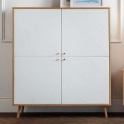 Madra Wooden Highboard In White And Oak Effect With 4 Doors