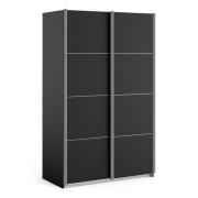 Vrok Wooden Sliding Doors Wardrobe In Matt Black With 2 Shelves