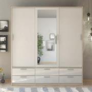 Liston Mirrored Sliding Doors Wardrobe In Oak And White Gloss