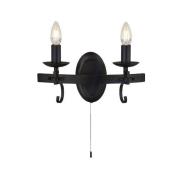 Cartwheel 2 Lamp Wall Light In Matt Black With Pull Switch