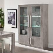 Breta High Gloss Display Cabinet 2 Doors In Grey With LED