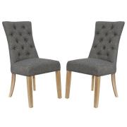 Lakeside Dark Grey Fabric Buttoned Curved Dining Chair In Pair