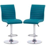 Ripple Teal Faux Leather Bar Stools With Chrome Base In Pair