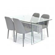 Halley Glass Dining Table Rectangular In Clear And 4 Grey Chairs