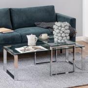 Kennesaw Clear Glass Set Of 2 Coffee Tables With Chrome Frame