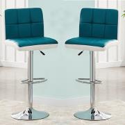 Copez Teal And White Faux Leather Bar Stools In Pair