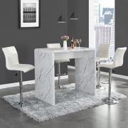 Glacier Vida Marble Effect Gloss Bar Table 4 Ripple White Stool