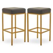 Baino Dark Grey Leather Bar Stools With Gold Legs In A Pair