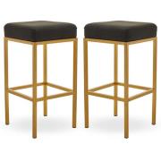 Baino Black Leather Bar Stools With Gold Legs In A Pair