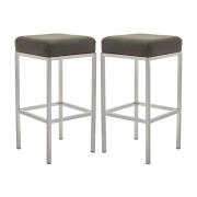 Baino Dark Grey Leather Bar Stools With Chrome Legs In A Pair