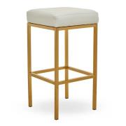 Baino White PU Faux Leather Bar Stool With Gold Legs