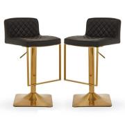 Baino Black Leather Bar Chairs With Gold Footrest In A Pair