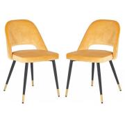 Biretta Mustard Velvet Dining Chairs With Metal Frame In Pair