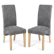 Kaduna Grey Fabric Dining Chairs With Oak Legs In Pair