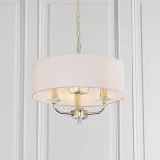 Nixon 3 Lights White Fabric Pendant Light In Brass