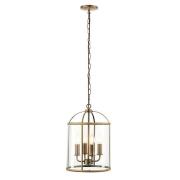 Lambeth 4 Lights Glass Ceiling Pendant Light In Antique Brass