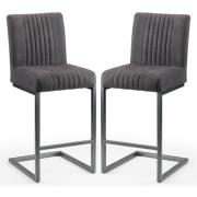 Barras Charcoal Grey Faux Leather Bar Stools In Pair