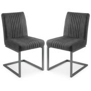 Barras Charcoal Grey Faux Leather Dining Chairs In Pair