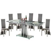 Rihanna Extending Clear Glass Dining Table 6 Romeo Grey Chairs