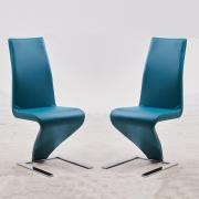 Demi Z Teal Faux Leather Dining Chairs With Chrome Feet In Pair