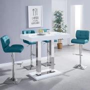 Caprice White High Gloss Bar Table 4 Candid Teal Stools