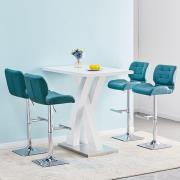 Axara White High Gloss Bar Table With 4 Candid Teal Stools