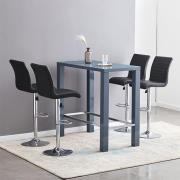 Jam Rectanuglar Glass Grey Bar Table 4 Ripple Black Stools