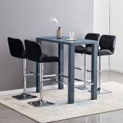 Jam Rectanuglar Glass Grey Bar Table 4 Candid Black Stools