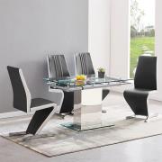 Enke Extending Glass Dining Table With 4 Gia Black White Chairs