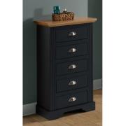 Talox Narrow Wooden Chest Of 5 Drawers In Grey And Oak