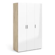 Perkin High Gloss Wardrobe With 3 Doors In Oak And White