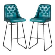 Hayton Vintage Blue Genuine Leather Bar Stools In Pair