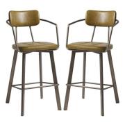 Alstan Vintage Gold Faux Leather Bar Stools In Pair