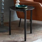 Burlap Wooden Round Side Table In Black