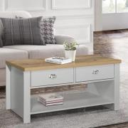 Highland Wooden Coffee Table With 2 Drawers In Grey And Oak