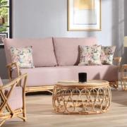 Morioka Rattan 3 Seater Sofa With Smooth Blush Seat Cushion