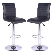 Ripple Black Faux Leather Bar Stools With Chrome Base In Pair