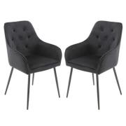 Maura Chesterfield Black Velvet Dining Chairs In Pair