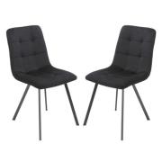 Sandy Squared Black Velvet Dining Chairs In Pair