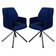 Zekrot Dark Blue Fabric Dining Chairs With Metal Legs In Pair