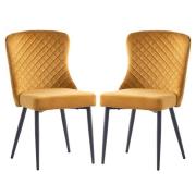 Helmi Antique Gold Velvet Dining Chair With Black Legs In Pair