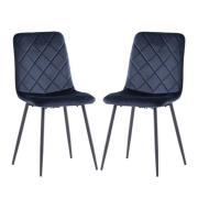 Basia Deep Blue Velvet Fabric Dining Chairs In Pair