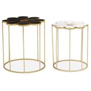 Judie Black And White Petal Set Of 2 Side Tables With Gold Base