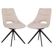 Balta Cream Fabric Dining Chairs With Black Metal Legs In Pair