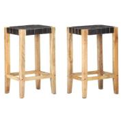 Tegan Large Black And Natural Wooden Bar Stools In A Pair