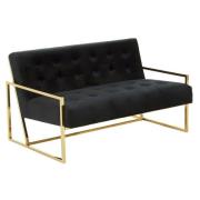 Azaltro Velvet 2 Seater Sofa With Gold Steel Frame In Black