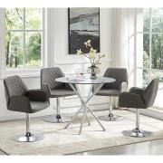 Criss Cross Glass Dining Table With 4 Bucketeer Grey Chairs