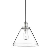 Pyramid 1 Light Glass Shade Pendant Light In Satin Silver