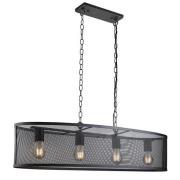 Fishnet Oval 4 Lights Drum Ceiling Pendant Light In Matt Black